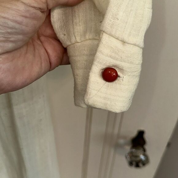 Vintage 70s Trolley Car Brand Boho Cream Maxi Dress with Red Floral Embroidery - Picture 9 of 11